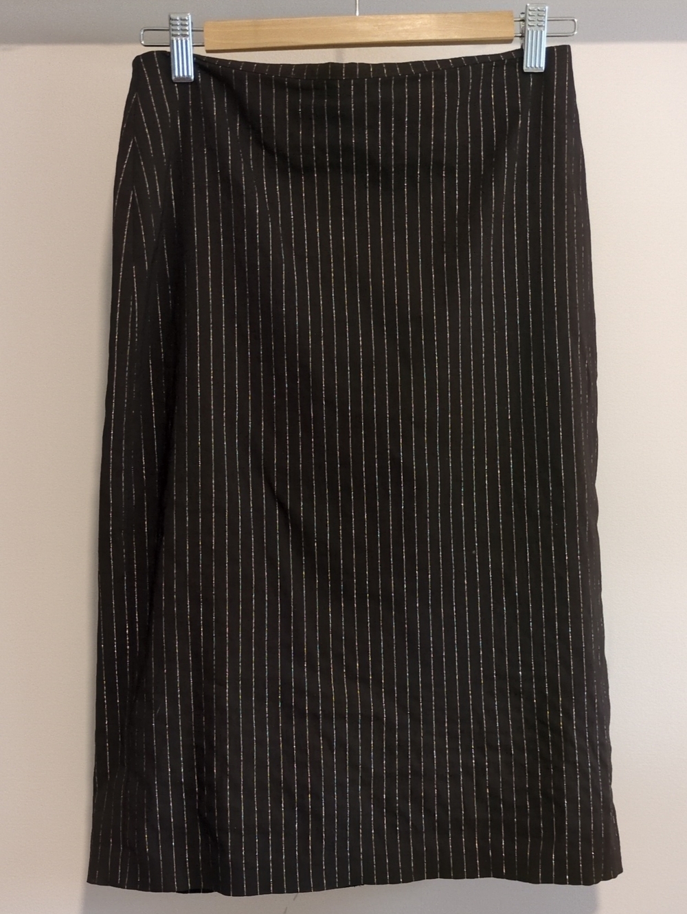 Vintage Betsey Johnson Chocolate Brown Pencil Skirt with Gold Pinstripes - Small
